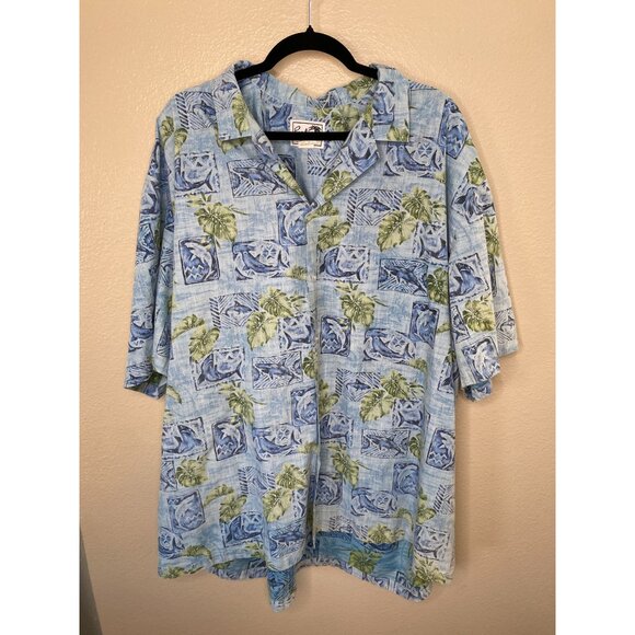 Vintage Paradise Style Hawaii Blue Green Tropical Button-Down Shirt 3XL - Picture 2 of 5